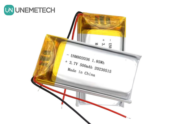 UNEMETECH 3.7V Li-Ionen-Polymer-Batterie 500mAh Lithium-Polymer-Batterie 802036 1,85Wh LiPo-Batterie