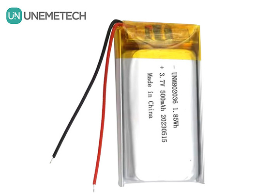 UNEMETECH 3.7V Li-Ionen-Polymer-Batterie 500mAh Lithium-Polymer-Batterie 802036 1,85Wh LiPo-Batterie